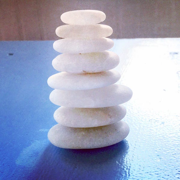 Beach Rock cairn, MINI Smooth white pile beach pebbles pile, beach stones. Zen, stacking, stacked, meditation, office, desk puzzle decor