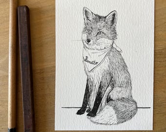 Ilustración grabada - pieza única - zorro bandido