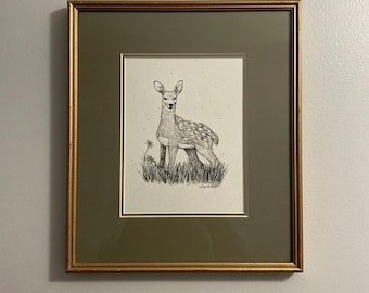 Fichier numérique - ready to print - Faon / biche gravure illustration