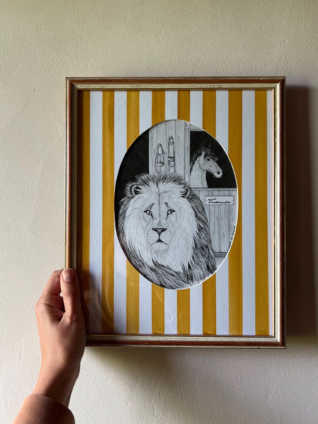 Original Engraving and Painting - Ink and Watercolor - Royal Lion - Etsy