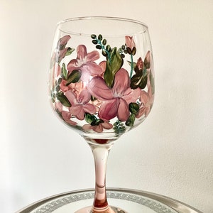 Hand Painted Gin Balloon Glass: Dusky Pink Floral Cocktail Glass (750cc)