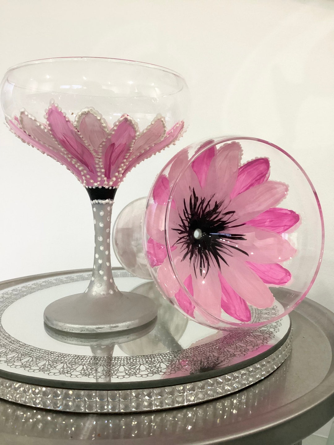 One Pair of Hand Painted Champagne Coupe Glasses Cocktail Etsy