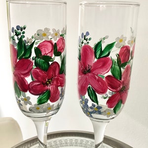 Hand Painted Floral Champagne Flutes: Prosecco Toasting Glasses
