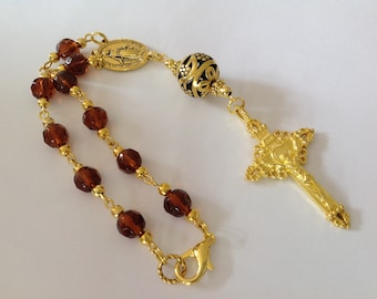 Brown Catholic single decade car rosary rear view mirror rosary prayer beads auto rosary St Christopher spiritual religious gift