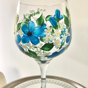 Hand Painted Floral Gin Balloon Glass: 750cc Cocktail Glass