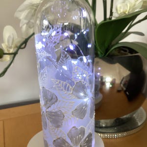 Hand painted white floral glass wine bottle light with battery operated cork LED lights