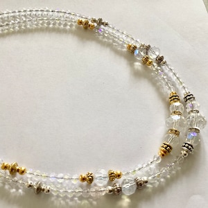 Clear crystal glass choker necklace  sparkly statement beaded handmade fashion necklace