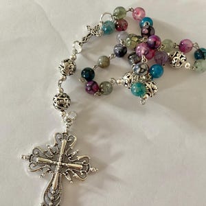 Dragon Vein Agate Anglican Prayer Beads: Silver Cross & Accents