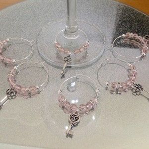 Key Weinglas Anhänger: Pink Perlen Gastgeschenke, Set mit 6