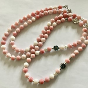 Long Pink Marbled Glass Beaded Necklace: Handmade Statement Jewelry