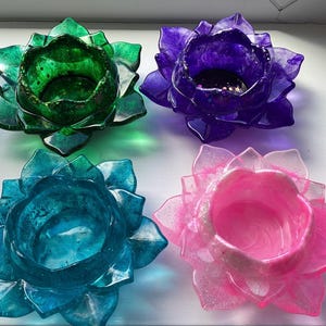 Hand crafted lotus resin tea light candle holder trinket dish