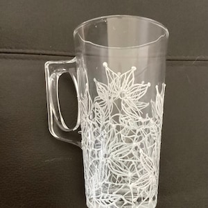 Hand painted white lace large glass tea cup or matching latte glass