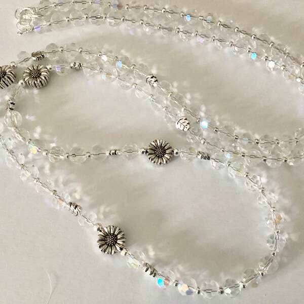 Long clear crystal glass beaded necklace statement necklace fashion necklace flapper necklace handmade necklace