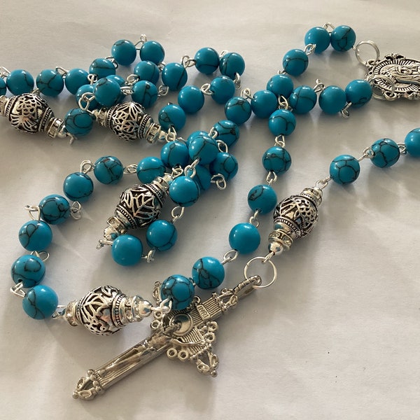 Natural turquoise rosary spiritual baptism confirmation gift prayer beads religious gift