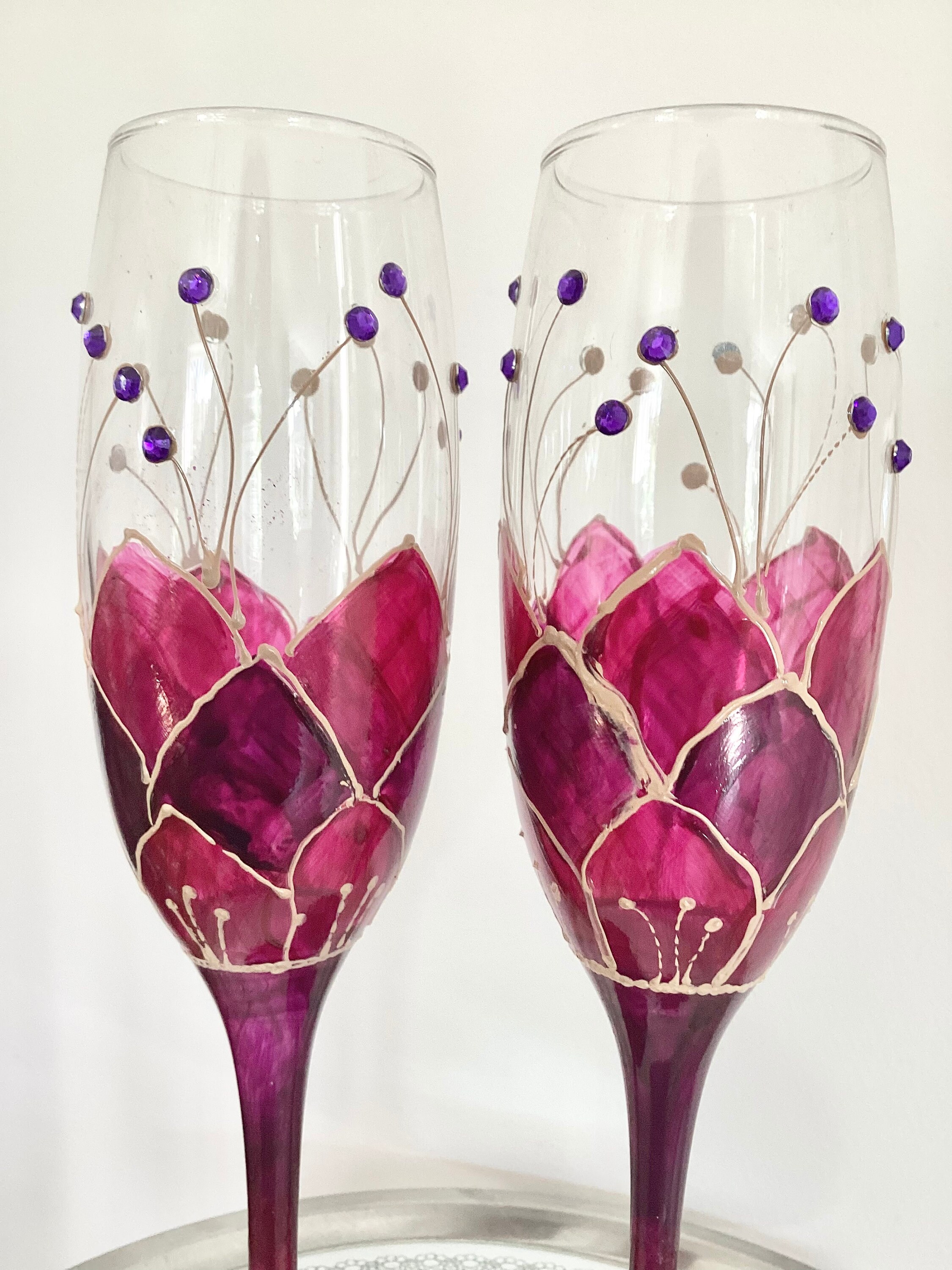 Set of Four 4 Vintage Bodum Oktett Pink Fuchsia Wine Glasses Pink