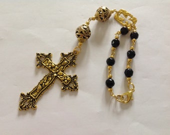 Black Anglican car rosary rear view mirror prayer beads St Christopher auto rosary traveller gift spiritual religious