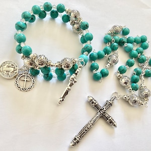 Turquoise Anglican Prayer Beads: Silver Rosary Bracelet