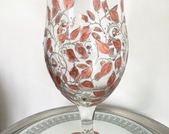 Pretty hand painted Autumn leaves stemmed beer glass draft beer glass cocktail pina colada glass