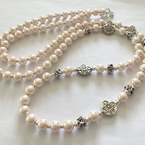 Long Pale Pink Glass Pearl Necklace: Handmade Flapper Style