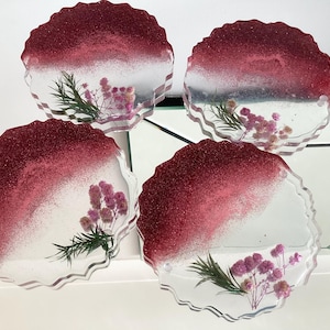 Sparkly magenta glitter handcrafted resin coasters handmade