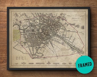 Berlin Map, Framed print, Old Berlin map, Antique map, Large Map of Germany, Weathered map, Above Bed Decor, World Cities, Vintage map