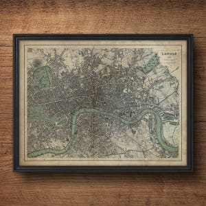 Stampa della mappa di Londra, mappa di Old London, mappa antica, mappa di Londra Inghilterra, mappa intemperie, arredamento sopra il letto, città del mondo, mappa vintage, mappa della città