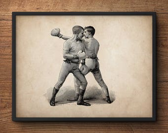 Boxing print, Boxing wall art, Boxing print, Vintage Boxing art, Boxers, Victorian print, Large wall print, Wall art, Vintage art, Sports