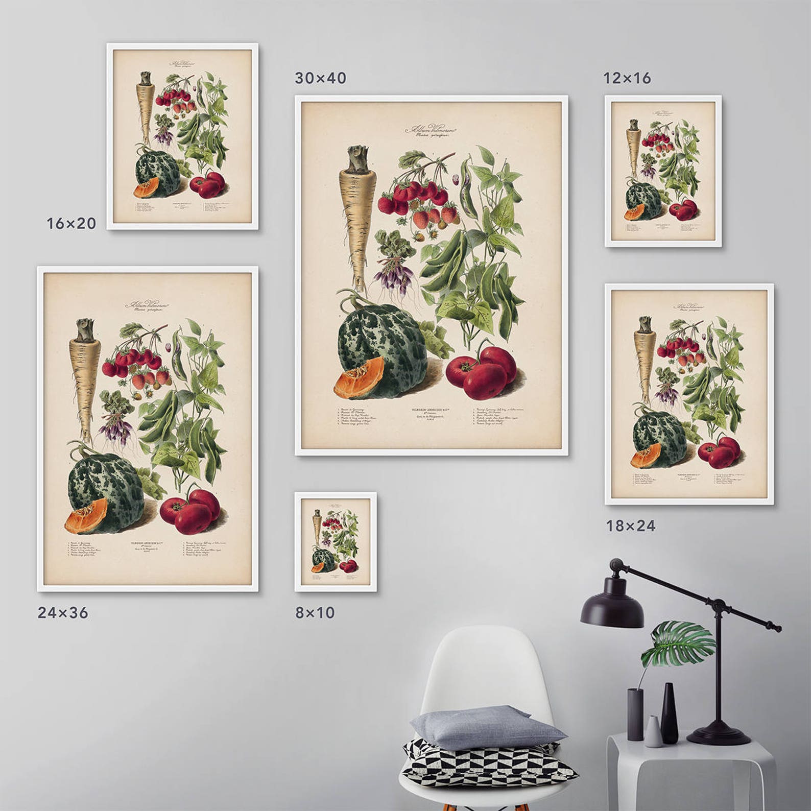 Vegetables poster Framed art Botanical art Vintage Etsy
