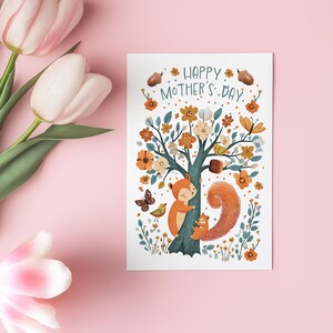 Carte écureuil fête des mères|Carte mignonne maman renard|Cadeau drôle d'amant écureuil| Carte de voeux pour la fête des mères | illustration sur le thème des écureuils