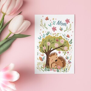 Carte hérisson fête des mères|Carte maman hérisson mignon|Cadeau drôle d'amant de renard| Carte de voeux pour la fête des mères sur le thème du hérisson | illustration