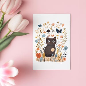 Carte de chat noir pour la fête des mères | Carte de maman chat mignon | Cadeau drôle pour amoureux des chats | Anniversaire de maman | Fête des mères sur le thème des chats | Carte de voeux illustration