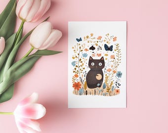 Mother’s Day Black Cat Card|Cute Cat Mom Card|Funny cat Lover Gift|Mom Birthday|Cat Themed Mother’s Day|illustration Greeting Card