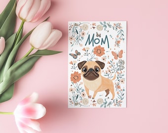 Muttertags Mops Karte | Süße Hundemama Karte | Lustiges Mops-Liebhaber-Geschenk | Mama Geburtstagskarte | Muttertag mit Hundemotiven | Mops Illustration Grußkarte