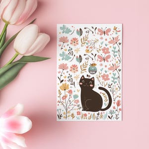 Carte de chat noir pour la fête des mères | Carte de maman chat mignon | Cadeau drôle pour amoureux des chats | Anniversaire de maman | Fête des mères sur le thème des chats | Carte de voeux illustration