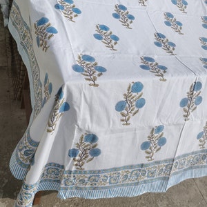 Hand Block Print Cotton Tablecloth: Floral Indian Table Linen
