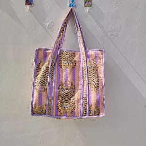 Tiger Print Tragetasche für Frauen - Extra große Tragetasche - Strandtasche mit Blockprint - Boho Sommertasche - Gesteppte Tasche