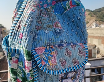 Gesteppter Baumwoll-Patchwork-Rucksack: Reversible Boho-Einkaufstasche