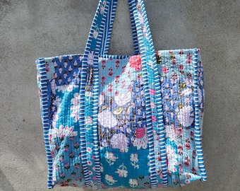 Handmade Cotton Quilted Tote Bag: Printed Ethnic Market Bag