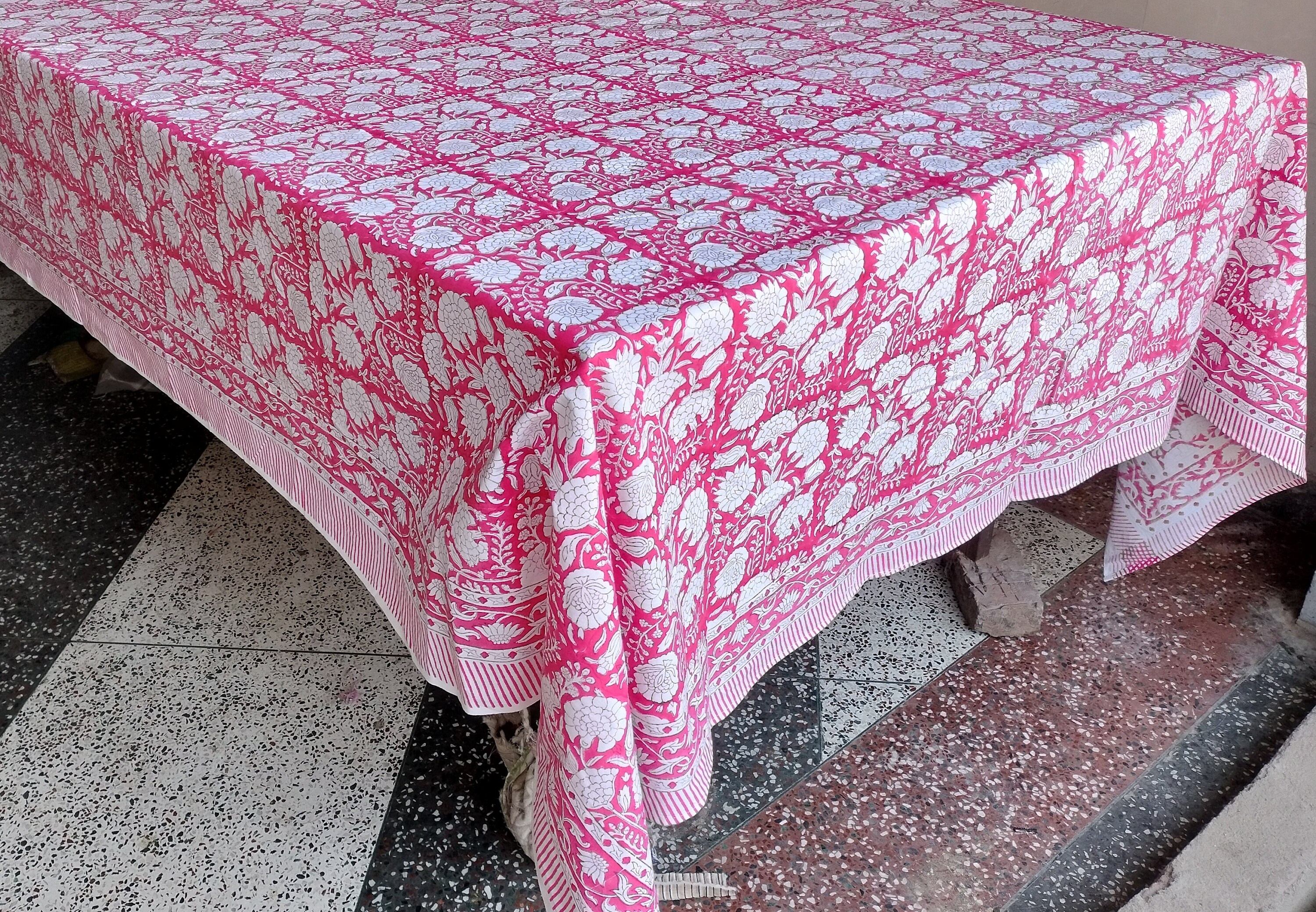 Hand Block Print Cotton Tablecloth: Floral Boho Table Cover