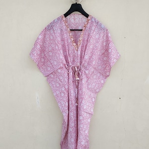 Robe caftan en coton à fleurs : imprimé indien fait main, grande taille