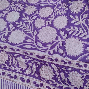 Purple Block Printed Cotton Tablecloth: Boho Dining Decor