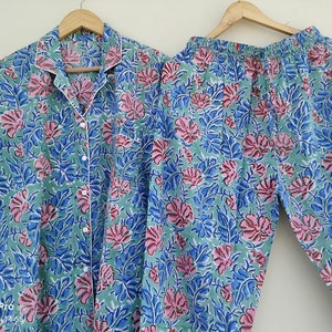 Jaipur's Hand Block Print Cotton Pajama Set: Sky Summer Nightwear
