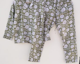 Handmade Cotton Pajama Set: Indian Block Print Nightwear