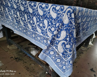 Mantel de algodón con estampado indio: mantelería floral azul