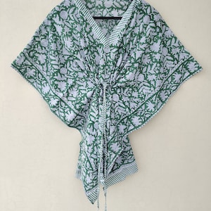 Hand Block Print Cotton Kaftan Maxi Dress: Plus Size Boho Tunic