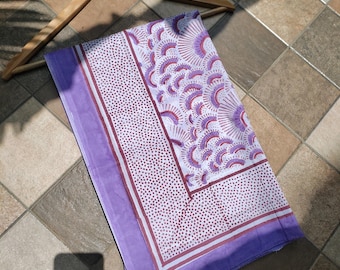 Purple Floral Hand Block Print Cotton Sarong: Boho Beach Wrap