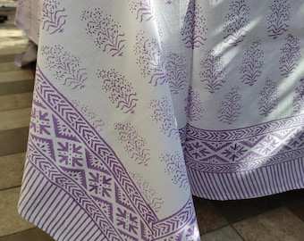 Purple Floral Block Printed Cotton Tablecloth: Boho Dining Table Cover