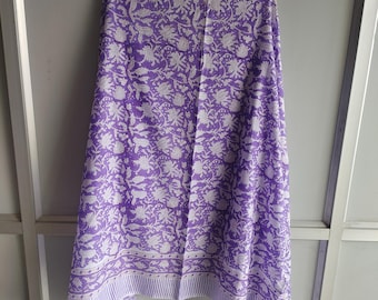 Hand Block Cotton Purple Sarong :Indian Beach Wrap