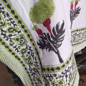 Green Floral Block Print Tablecloth: Handmade Cotton Table Cover