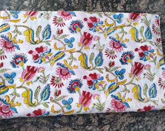 Mughal Block Print Cotton Fabric: Soft Indian Floral Sewing Material